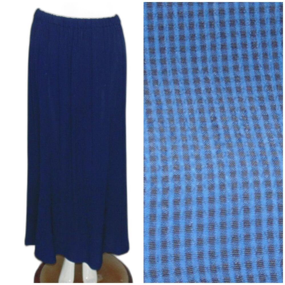 FLAX Maxi Skirt, M, Blue/Black, Micro Gingham, Elastic Waist, Rayon